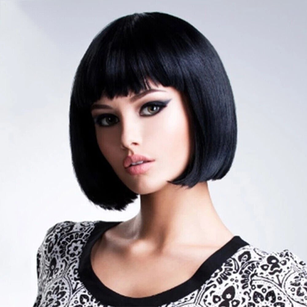 Black Bob Wig with Bangs 13″ Short Bob Wigs Women Short Black Wig Heat Daily USA