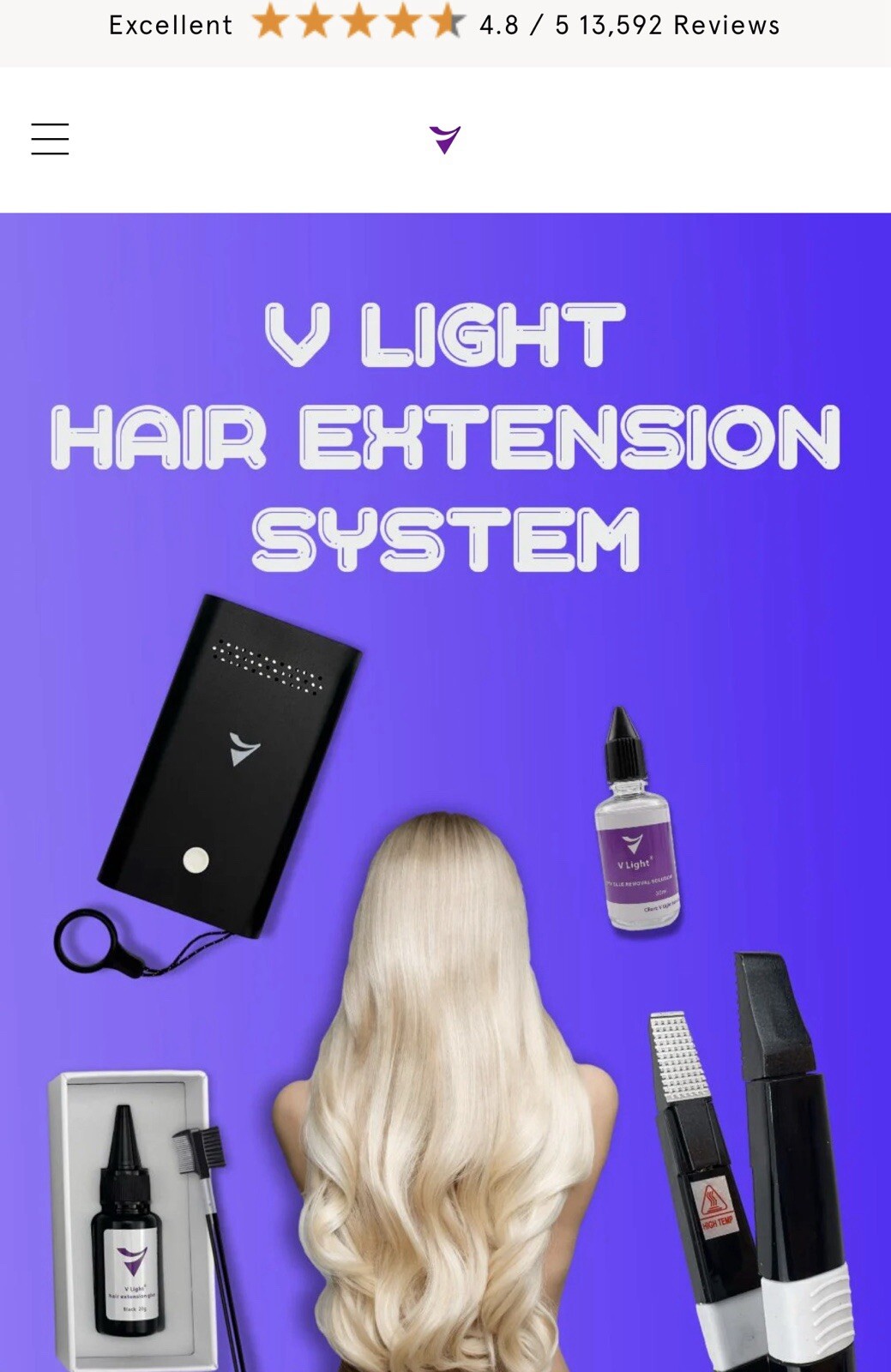 NEW!! V-light professional hair extension kit,UV light, never used! US Seller