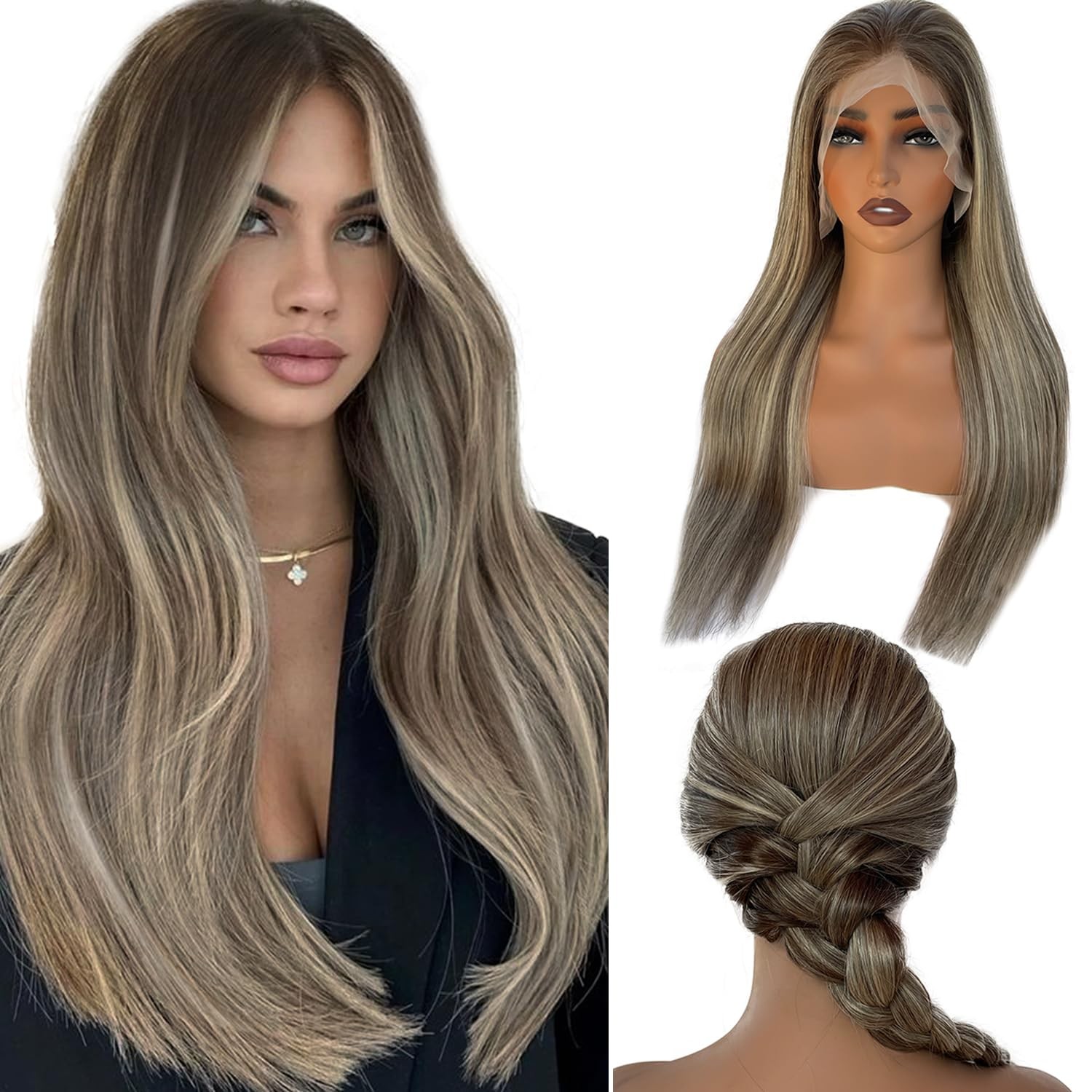 Valiilo Ash Brown Human Hair Wig 13X6 Ombre Highlight Ash Blonde 180 Density