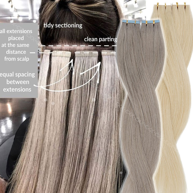 Thick 20-60pcs Tape In Remy Human Hair Extensions Skin Weft FULL HEAD BALAYAGE w