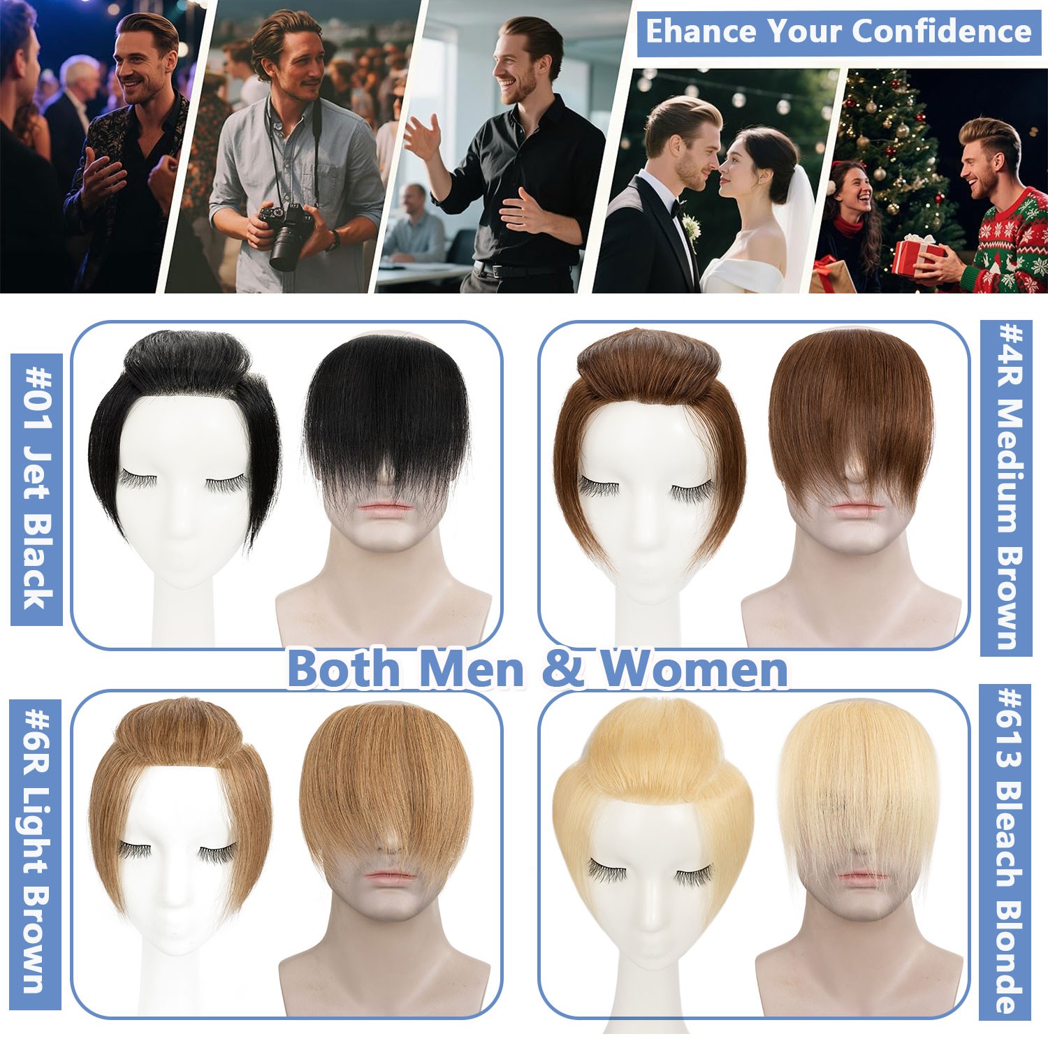 100% Human Hair Replacement System Thin PU Skin Toupee Wig Hairpiece Women Men M