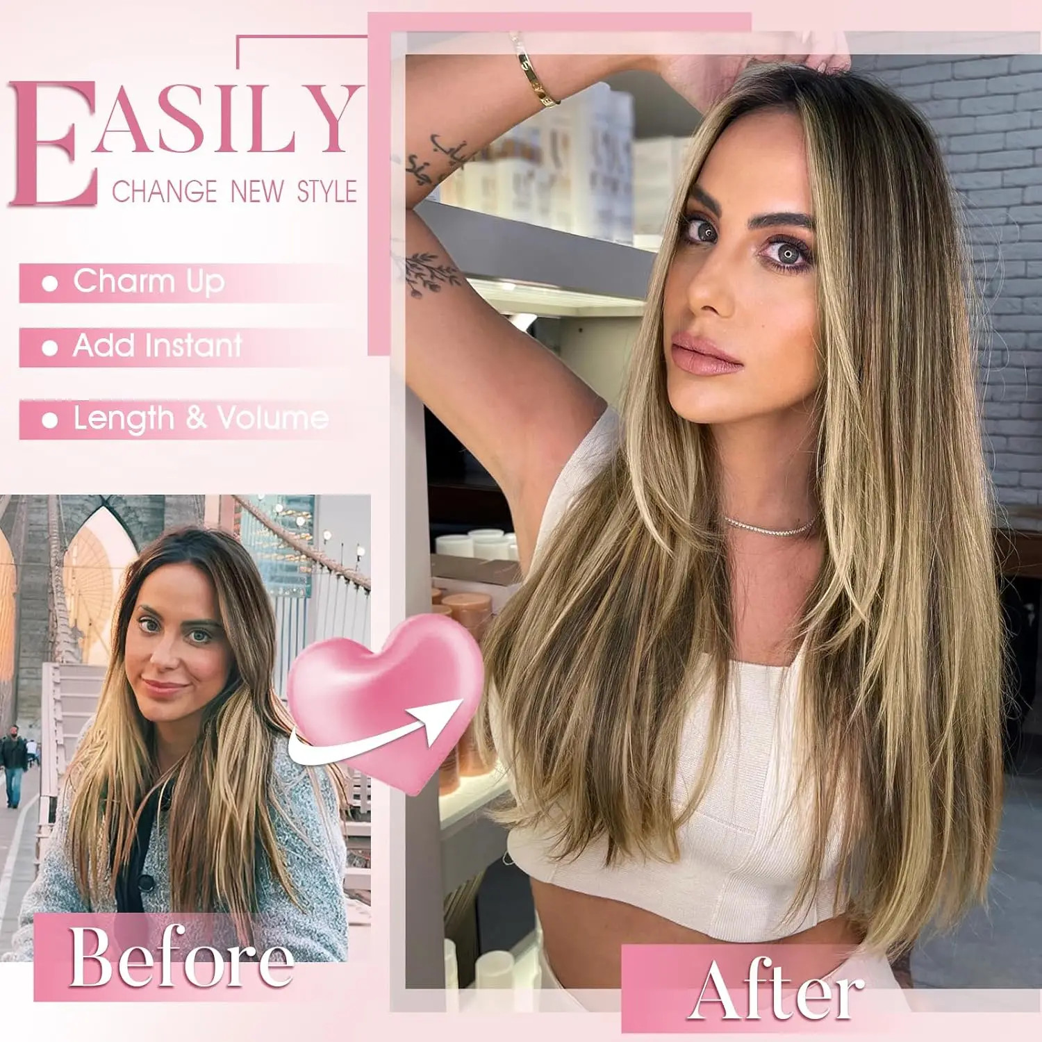 6Pieces/Set Clips in Hair Extensions 24 Inch Synthetic Long Straight Extensions