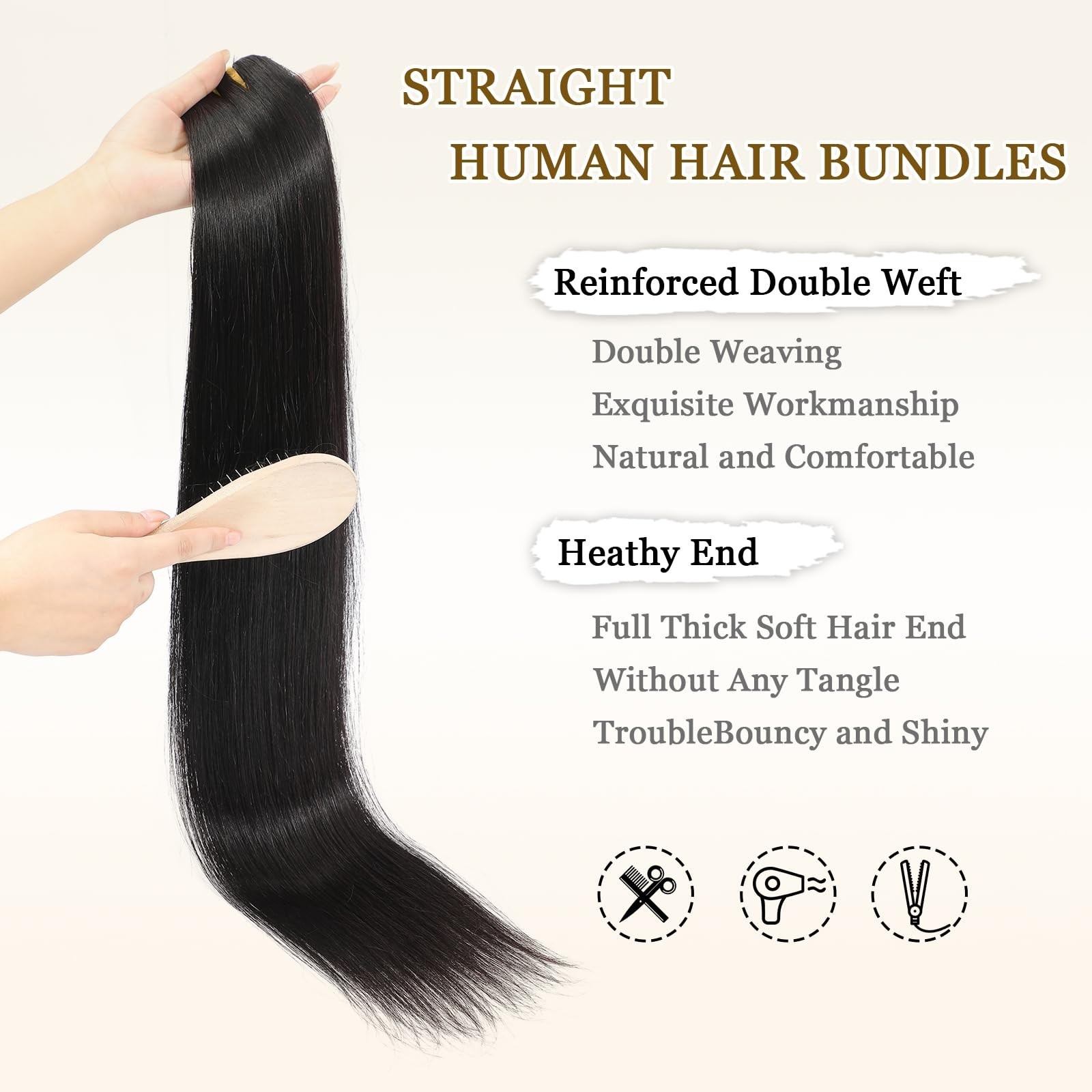 28 Inch Raw Straight Human Hair Bundle – Triple Lifespan, No Tangle, Virgin Remy