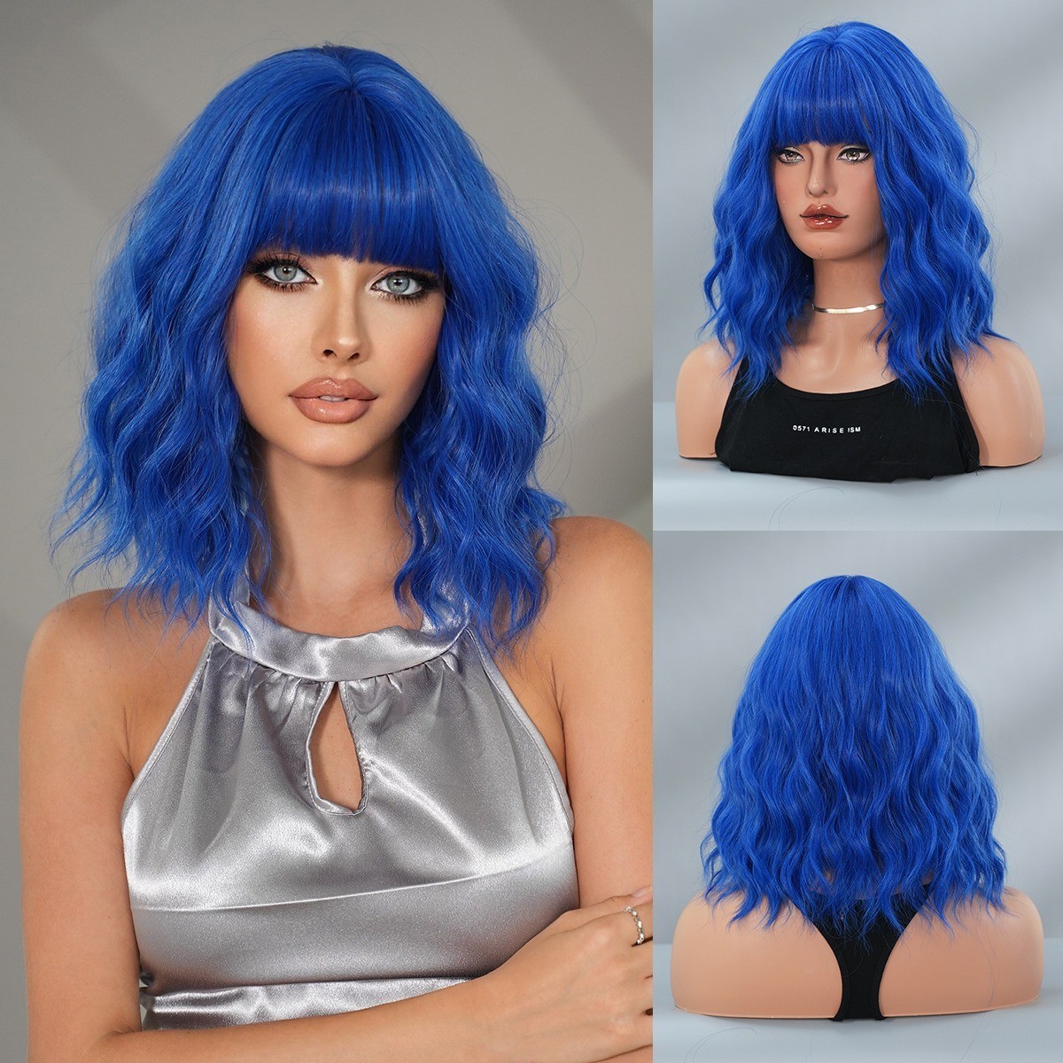 Red wine color 12-inch short curly wig for women with a straight Bob hairstyle