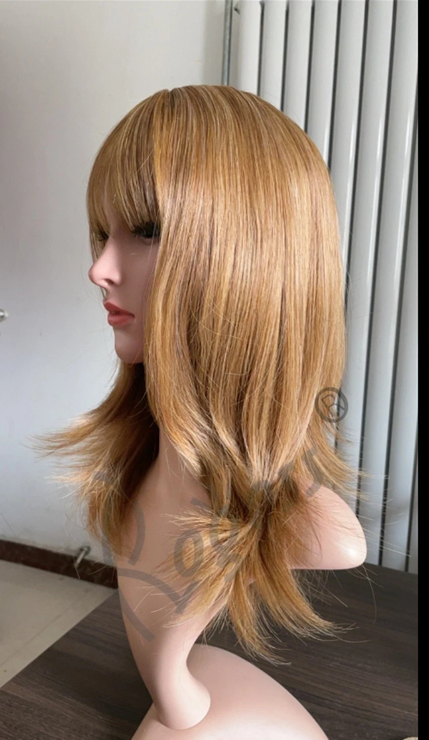 Brown Wavy Shoulder-Length Wig with Bangs Heat Resistant Synthetic Hair5253
