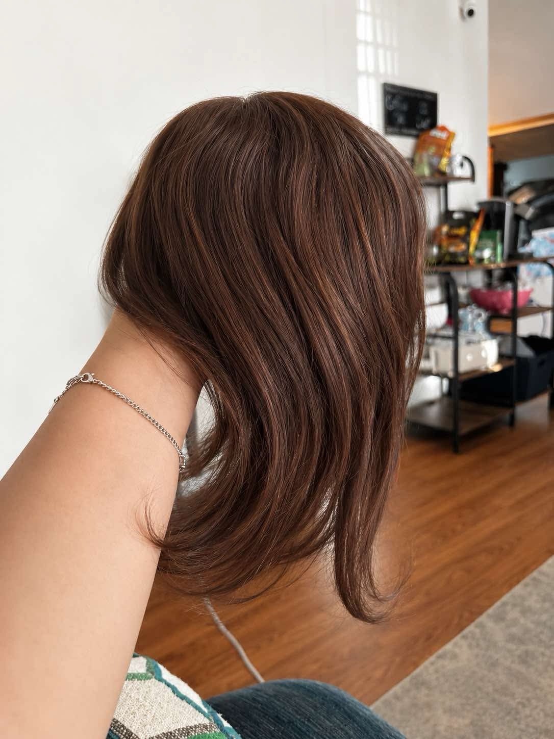 Real Human Hair Clip-In Topper Hairpiece Wiglet w/ Bangs Medium Brown 12in