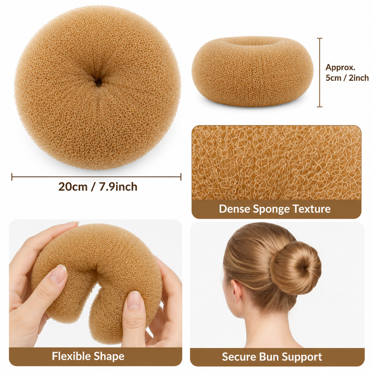 7 Inch Hair Donut Bun Maker 3 Pack Light Brown Jumbo Updo Shaper