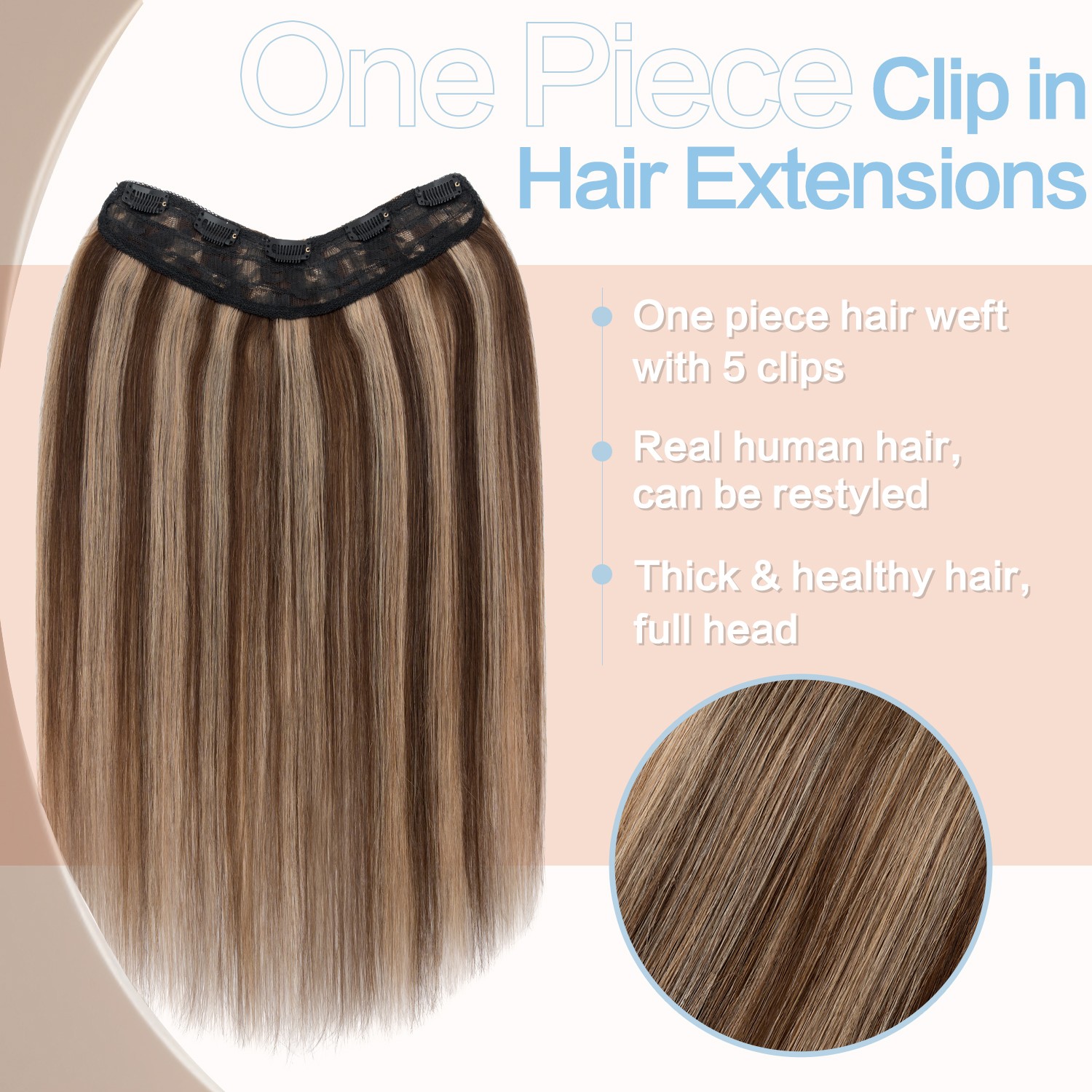 CLEARANCE One Piece Clip in 100% Remy Human Hair Extensions Highlight Blonde 20″
