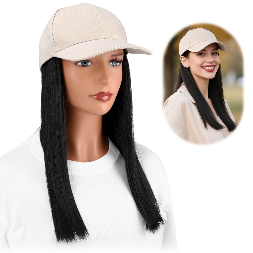 12inch Women Long Straight Wig Baseball Hat With Synthetic Hair Baseball Cap Wig