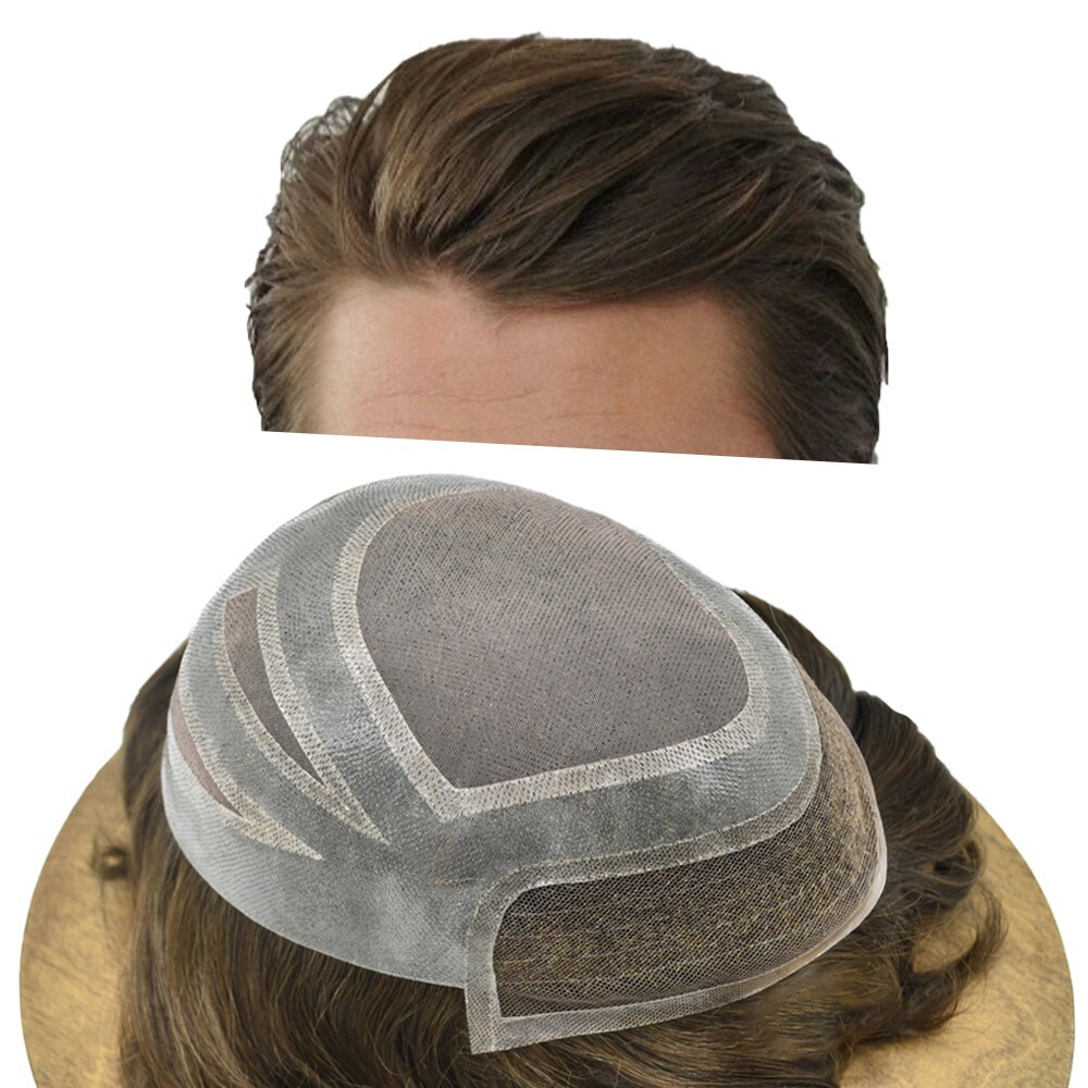 Swiss Lace Front Mens Toupee Hairpieces Mono Pu Hair Replacement System for Men