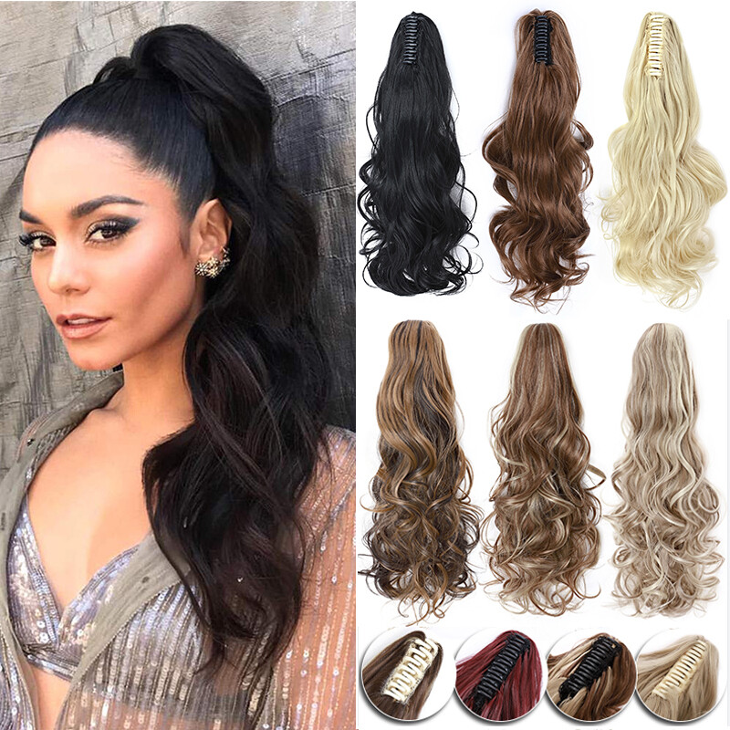 100% Thick Ponytail Hairpiece Claw Clip Long Wavy Curly Pony Tail Hair Extension