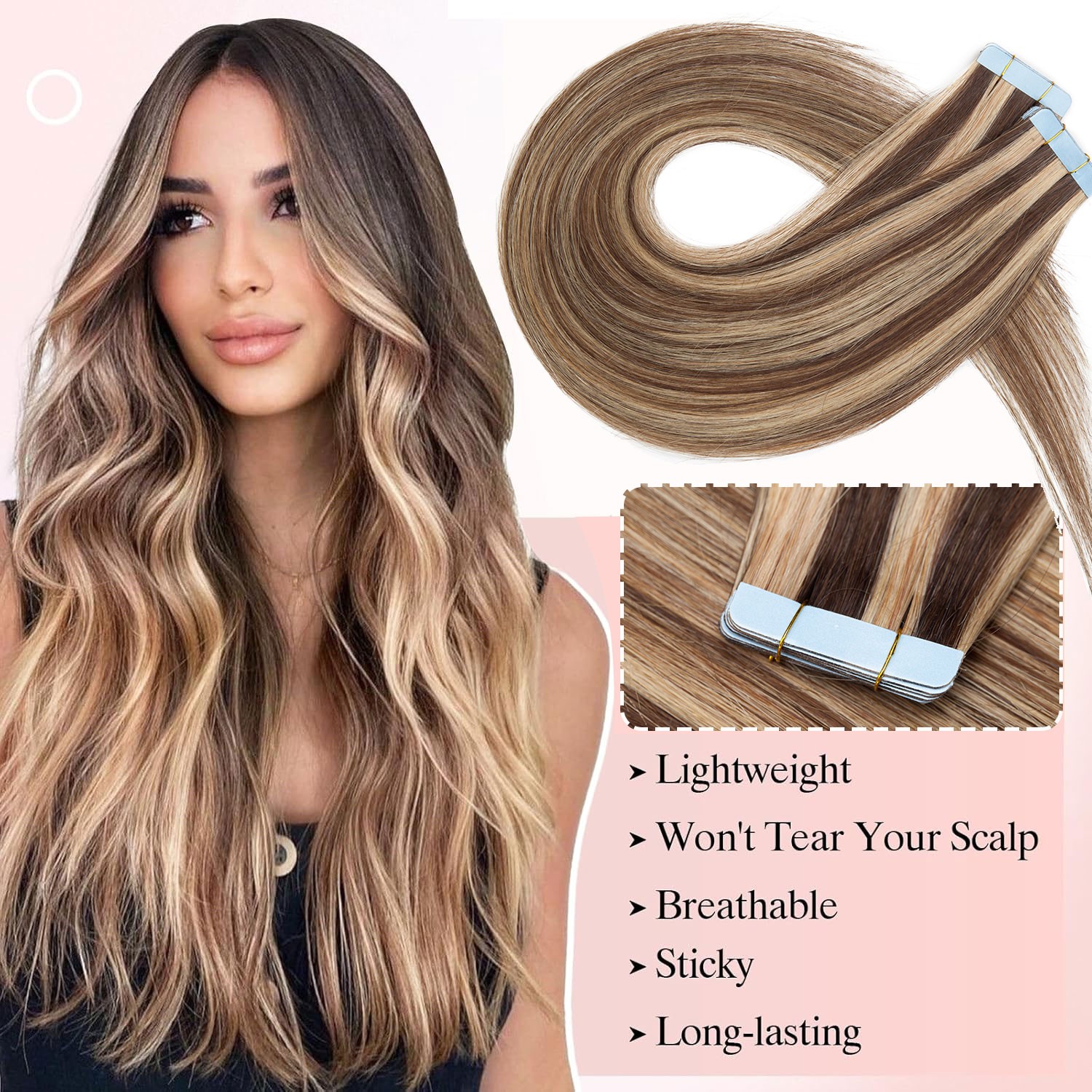 Thick 10/20PCS Tape In Remy Human Hair Extensions Skin Weft FULL HEAD X‘mas Gift