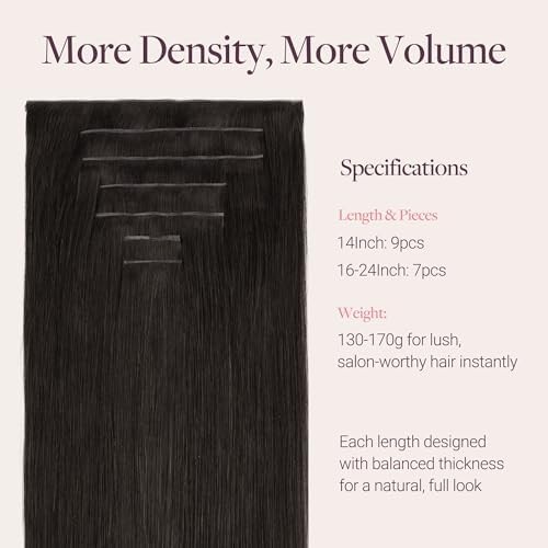 GOO GOO Genius Clip in Hair Extensions, 16inch 140g 7pcs, Seamless PU Clip in Ha