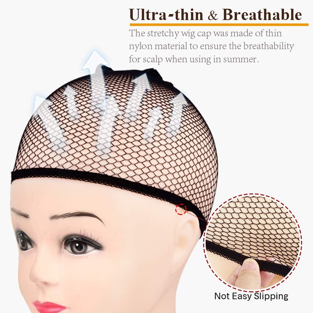MORGLES 6PCS Wig Cap Non Slip, Black Mesh Net Wig Caps for Women Men, Kids