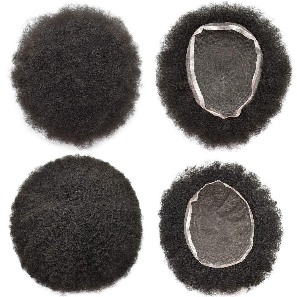Full Lace Afro Curl Mens Toupee African American Human Black Hair Curly Systems