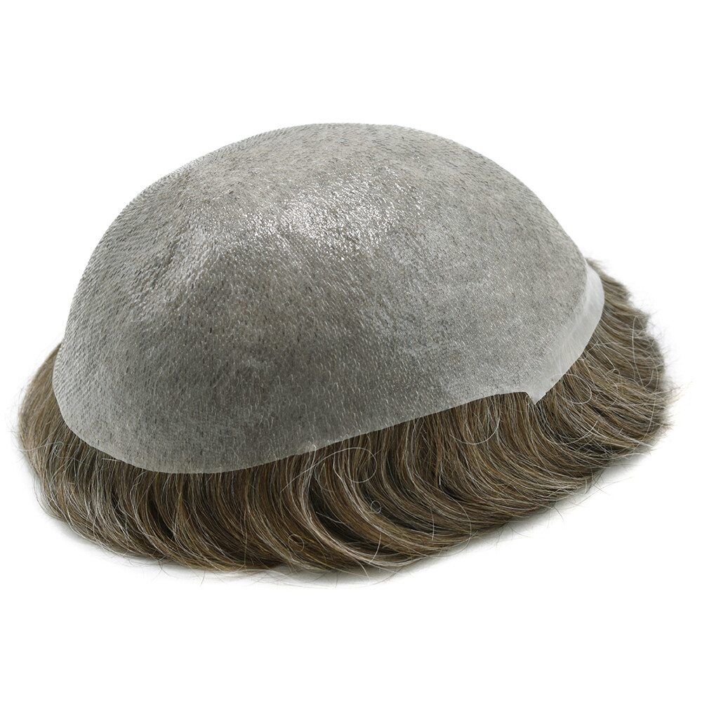 Thin Skin Mens Toupee Human Hair Replacement System V-Loop Poly Pu