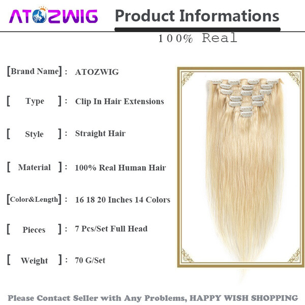 Full Head Clip In Human Hair Extensions Straight Remy Real Hair 7 Pcs/Set 70G