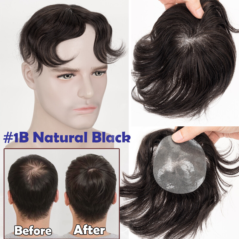 Thin Skin PU Toupee Human Hair Patch Full PU Skin Base Cover-Up Topper Pieces US