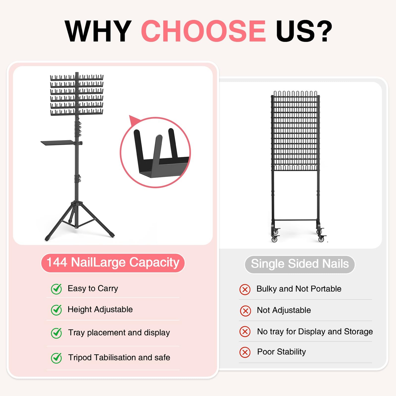 Braiding Hair Rack with Tray, 2-Sided 144 Pegs, Heavy Duty Braiding Rack Stand f