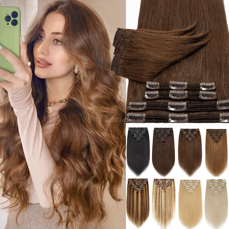 150G Extra Thick Clip In Real Human Hair Extensions Full Head Double Weft Blonde