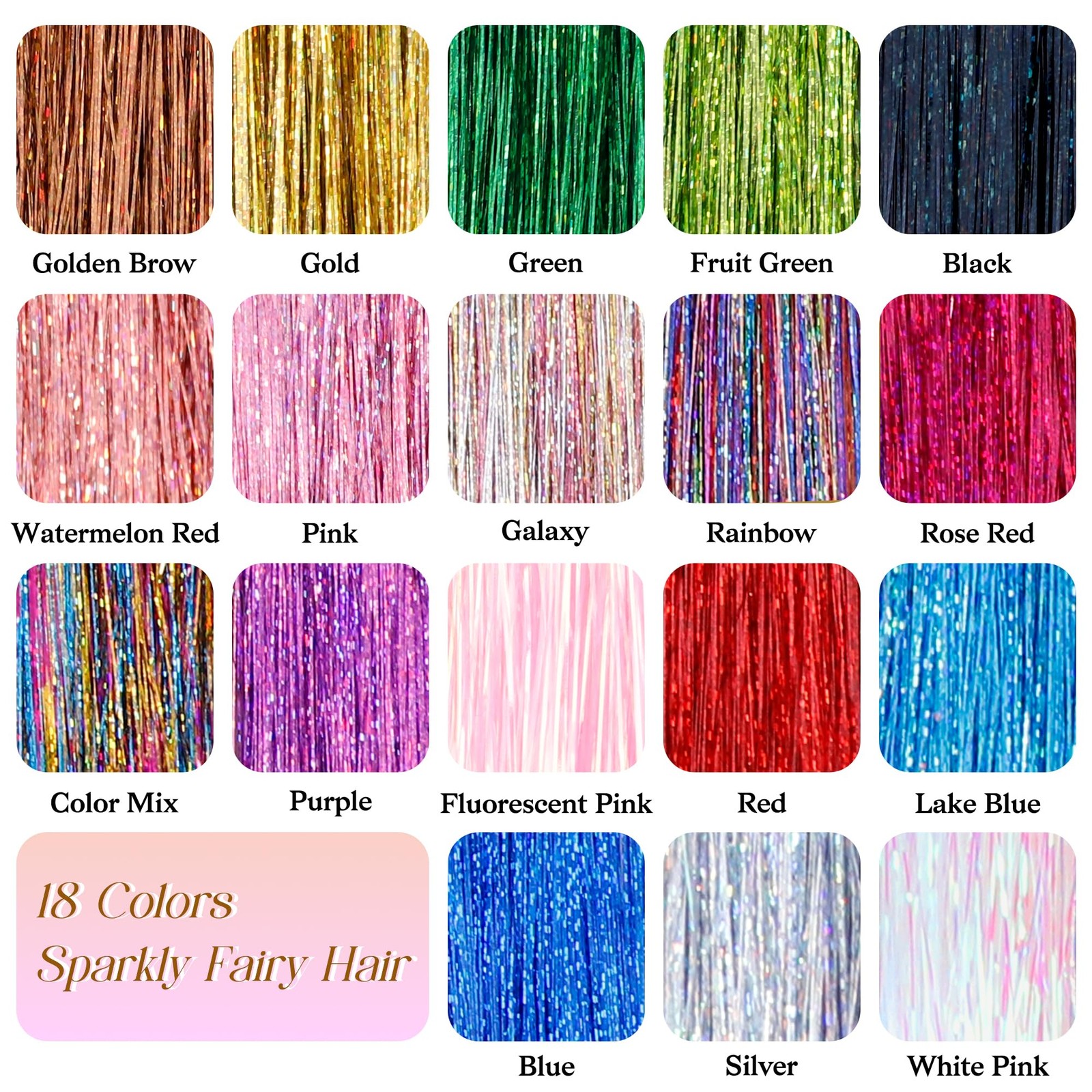 Hair Tinsel, 18 Colors Fairy Hair Tinsel Kit for Teen Girls 8600 Strands Heat…
