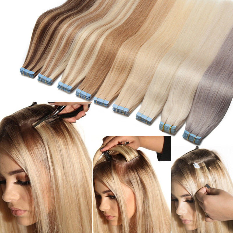 100g Thick Glue Tape In Real Human Hair Extensions Full Head Skin Weft Any Color