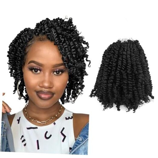 Short Passion Twist Hair 6 Inch Pre 6 Inch (Pack of 8) 1B(Natural Black)