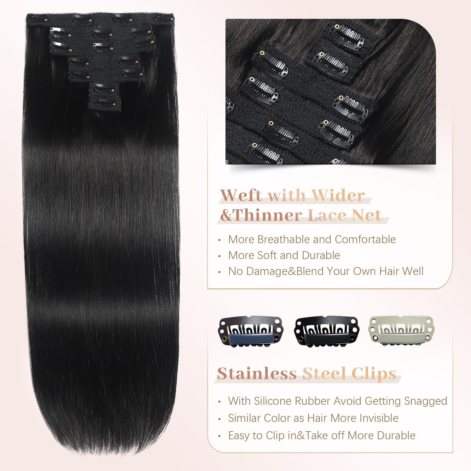Sisily Clip in Hair Extensions Real Human Hair,14 inch 70g, Natural Straight …