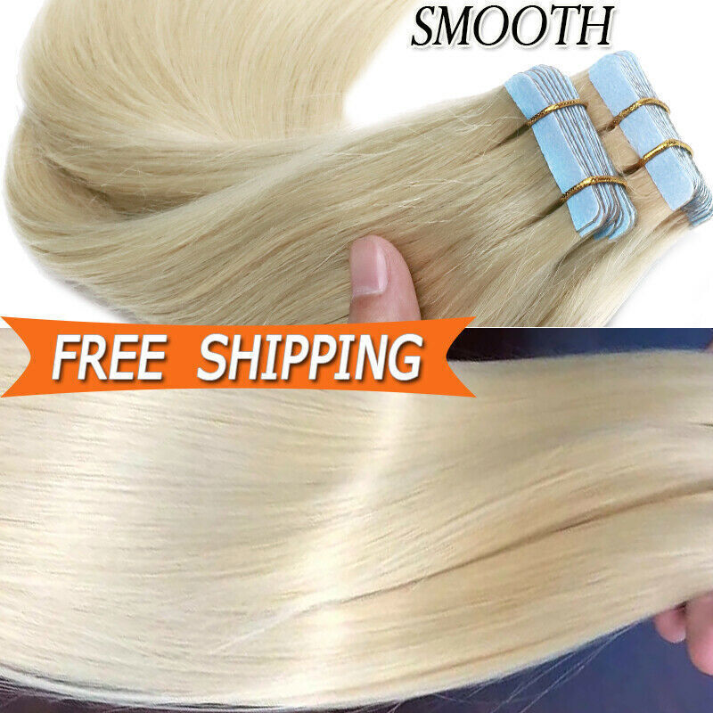 60PCS Tape in Russian Remy Thick Human Hair Extensions Skin Weft Straight 150g