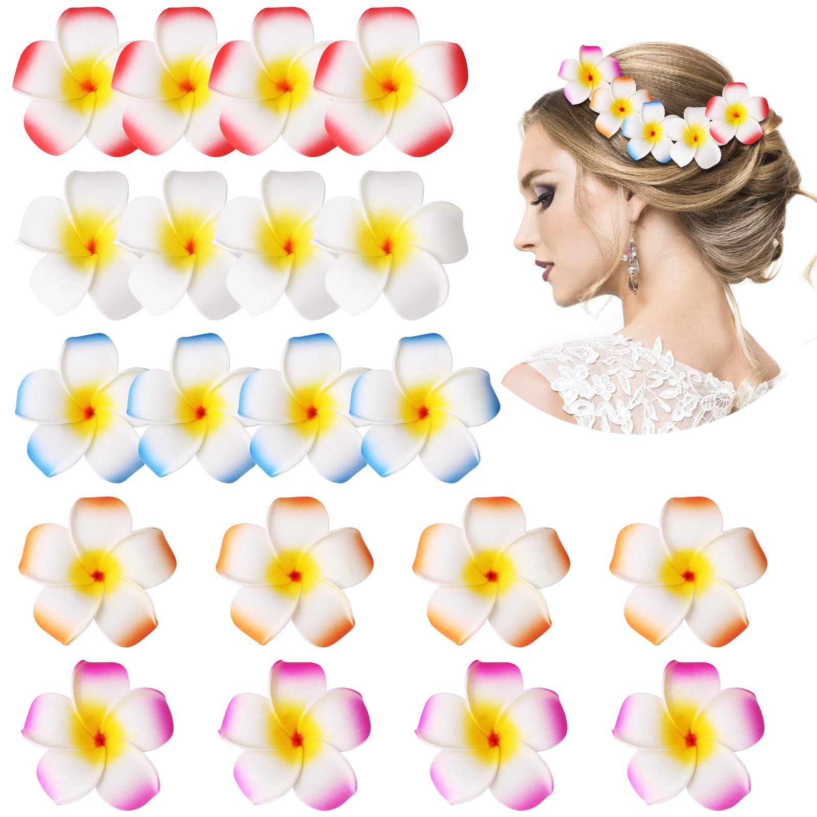 20pcs 2.75 Inch Hawaiian Flower Hair 20 Count (Pack of 1), Inch(20pcs)