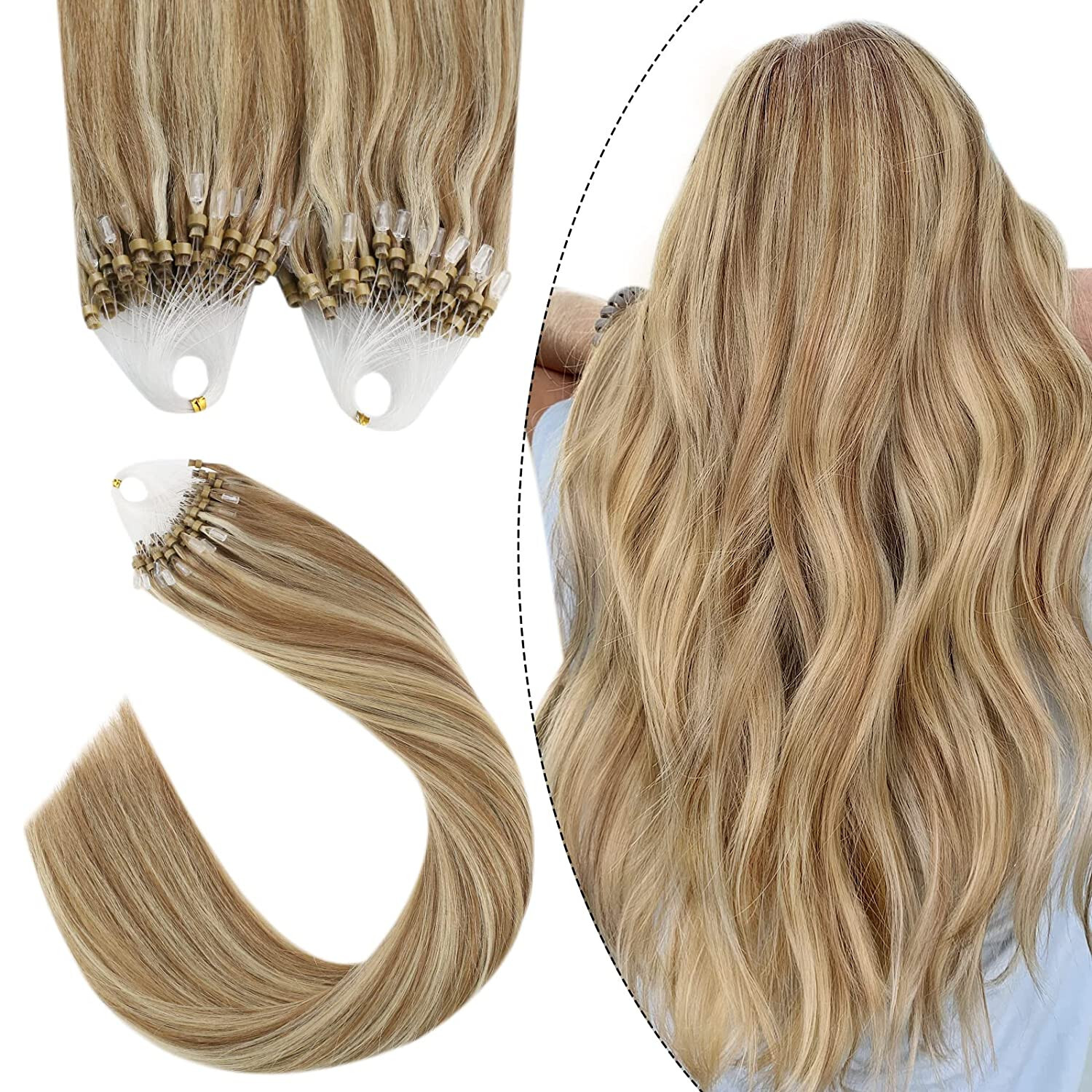 Loop Micro Ring Tip Hair Extensions Real Human Hair Micro Bead Link Colored Hair