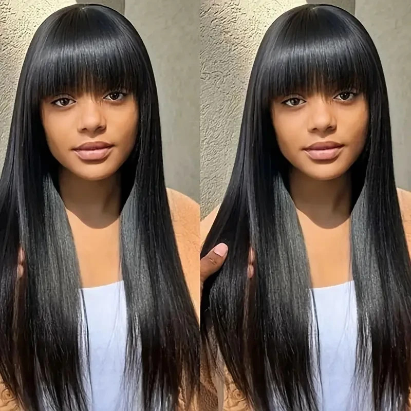 Straight Wigs Human Hair with Bangs Human Hair Wig For Women None Lace Front Wig
