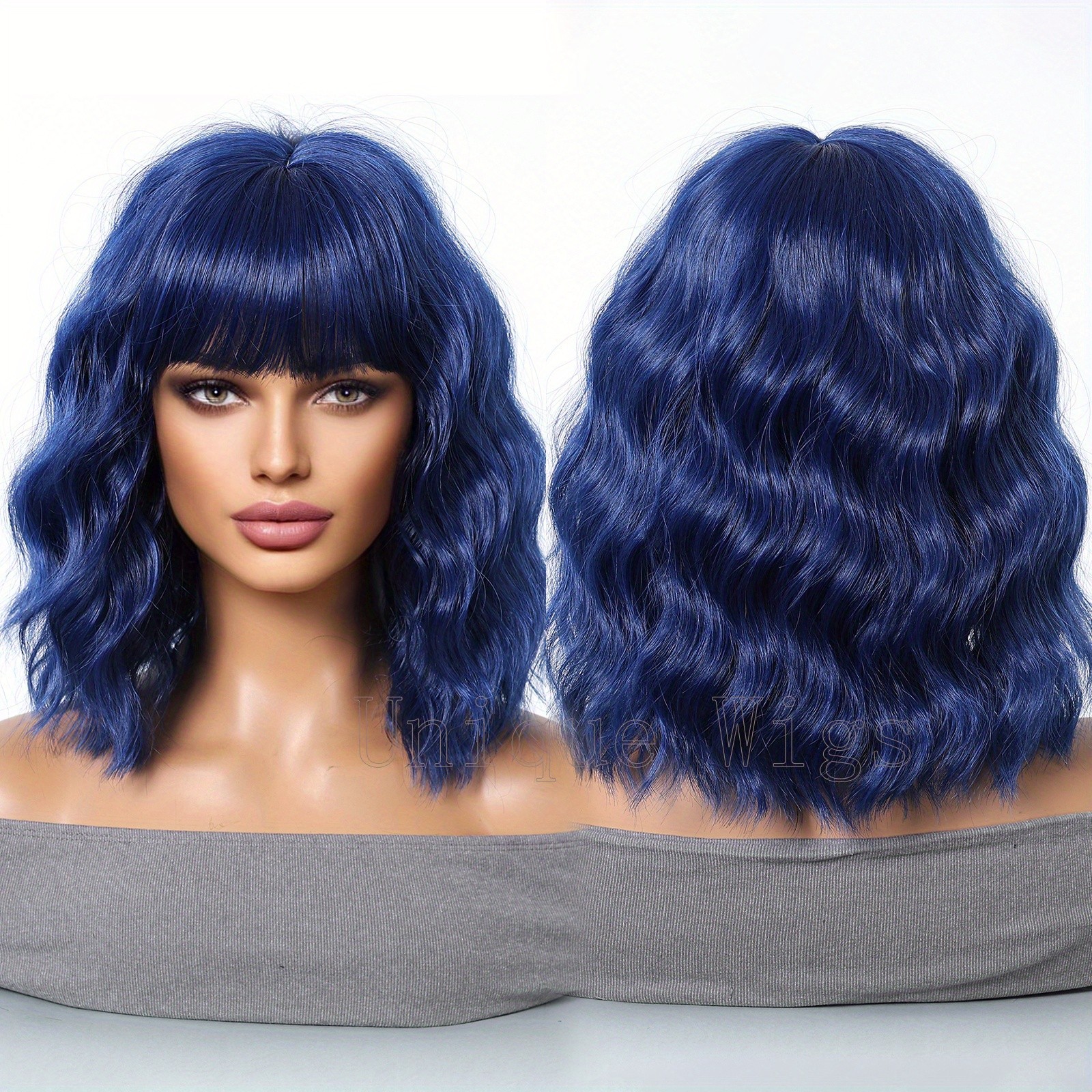 14in Colorful Short Wavy Bob Wig Bangs Synthetic Hair Wig Cosplay Party Fashion