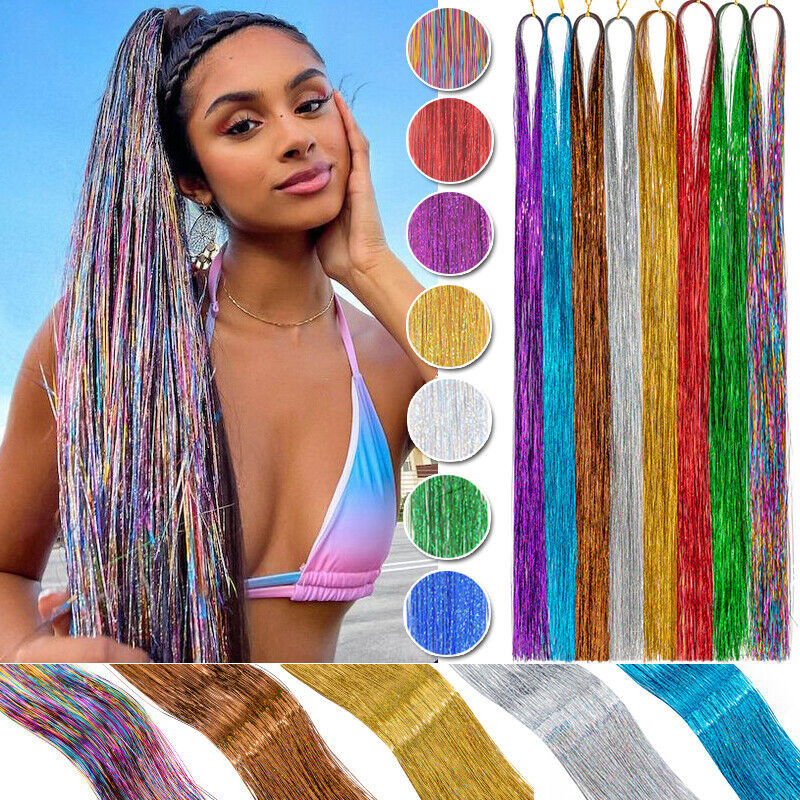 Hair tinsel 450 Strands Holographic Sparkle Extensions Glitter Women Dazzles