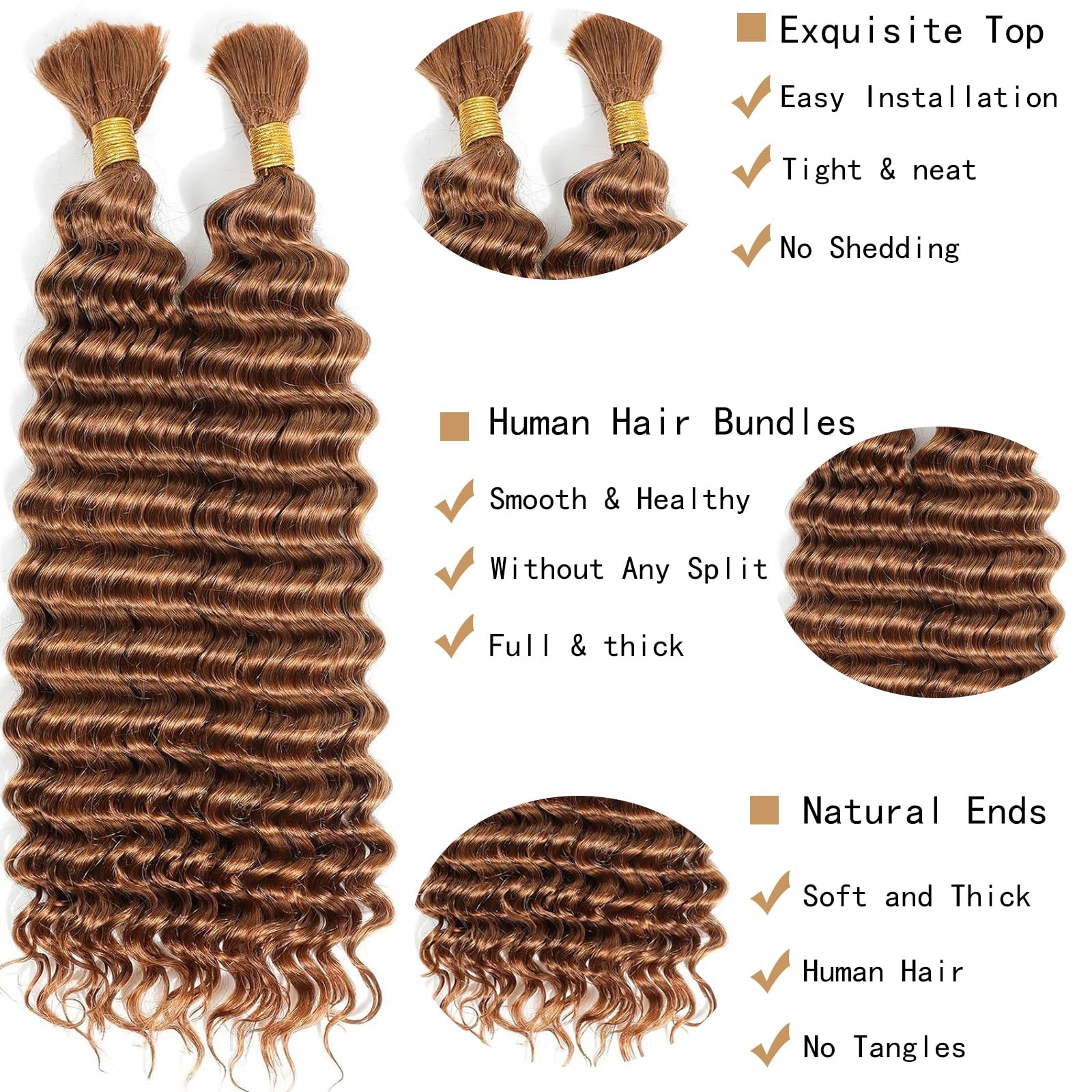 Fabimiya Deep Curly Braiding Human Hair 100G 22 Inch Color 30 Auburn Brown Deep