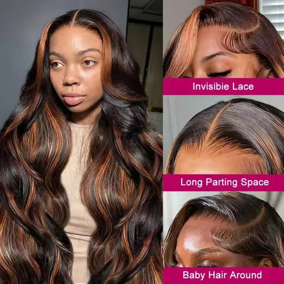 Highlight Body Wave HD Transparent Lace Wig Brazilian Human Hair Lace Front Wig