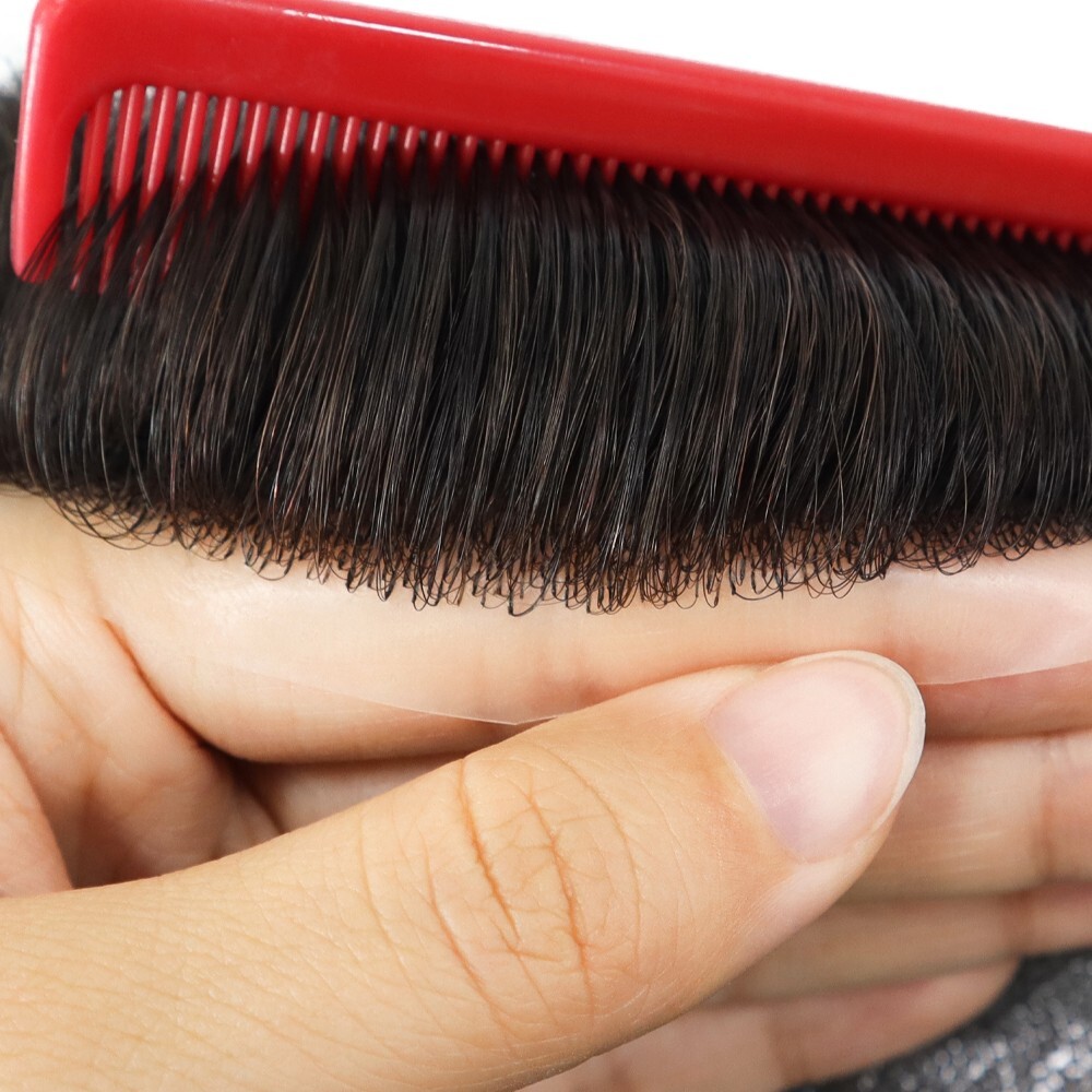 Mens Toupee Human Hair Replacement System Thin Skin Toupee Hairpiece 8X10 Black