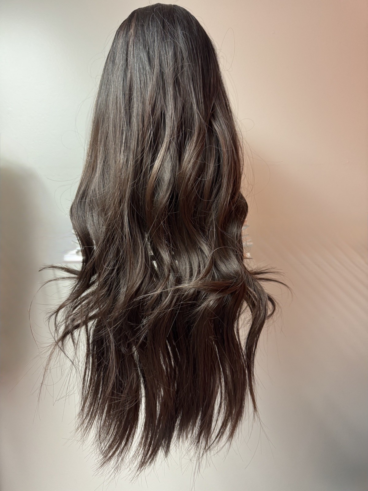 Wig Long Wavy Dark Brown Natural Hair Medium size Cap