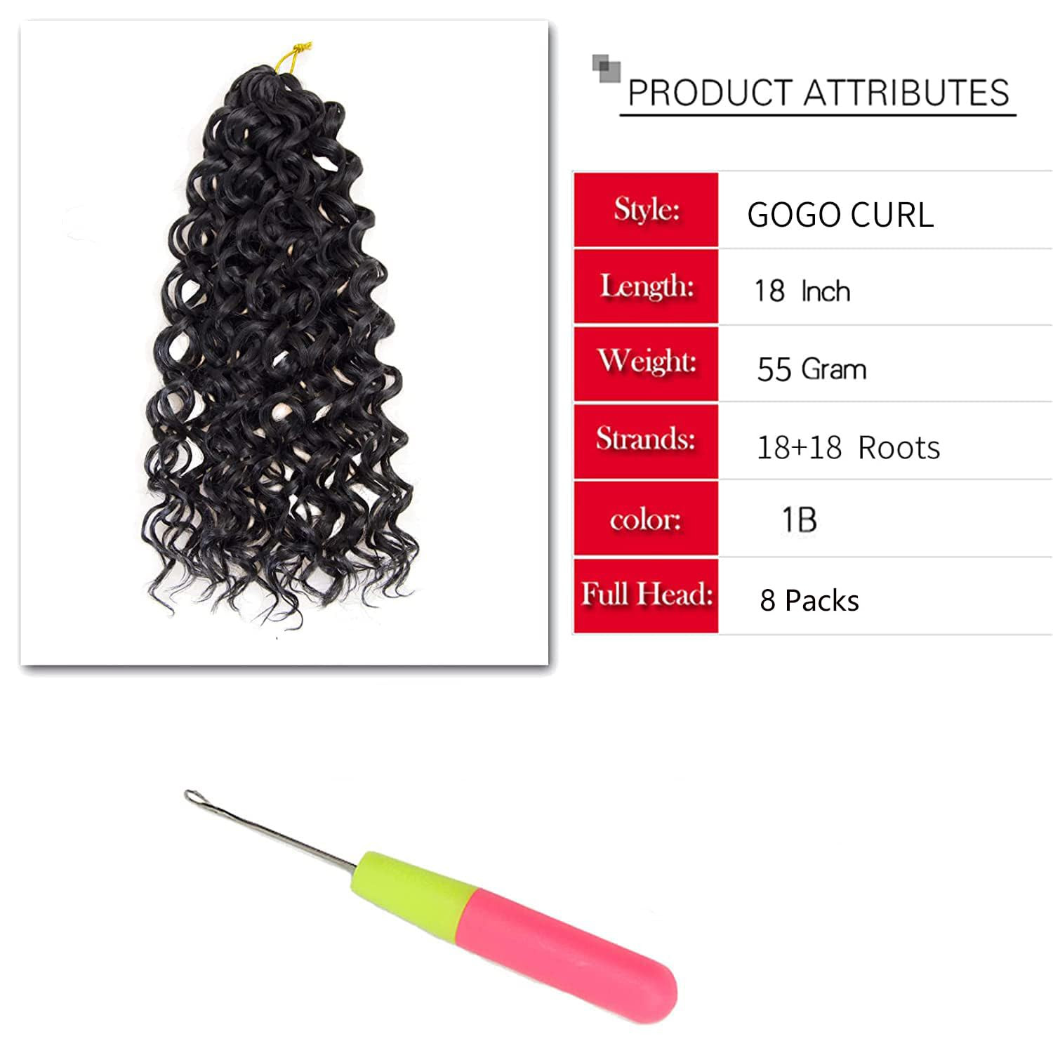 8 Packs Curly Crochet Hair Gogo Curl Crochet Hair for Women Natural Black Deep W