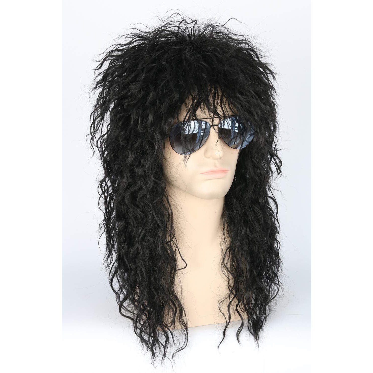 Men 80s Black Mullet Wigs Male Hair Punk Heavy Metal Rocker Wig Ideal for Party