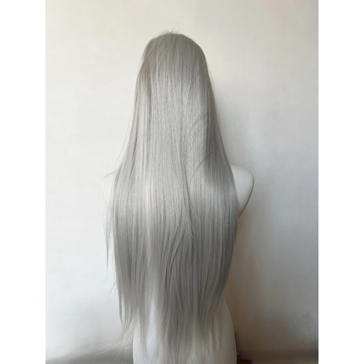 Lace Frontal Wig Silver Gray Synthetic Hair Soft Layered Long Straight