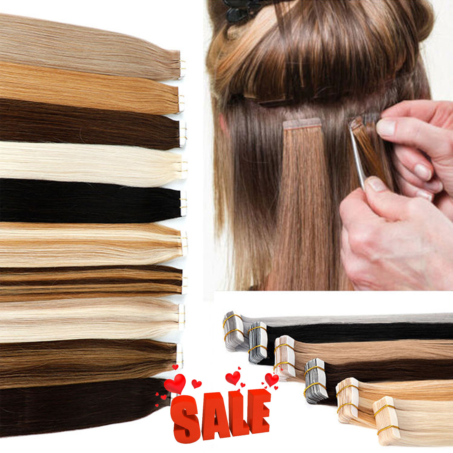 THICK 100G Tape In 100% Remy Human Hair Extensions Skin Weft FULL HEAD Blonde US
