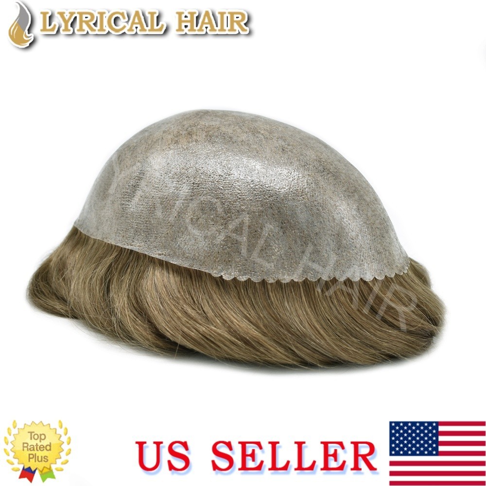 LYRICALHAIR Mens Toupee All PU Human Hair System Durable Thin Skin Hairpiece Wig
