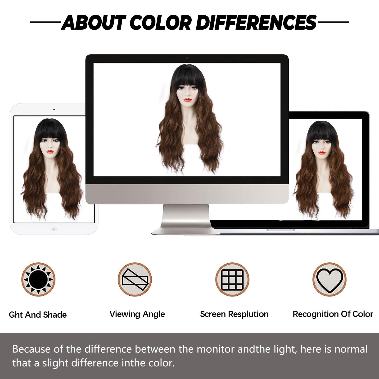 Ombre Brown Wig with Bangs Long Wavy Curly Wigs with Dark Root Women’s Synthe…