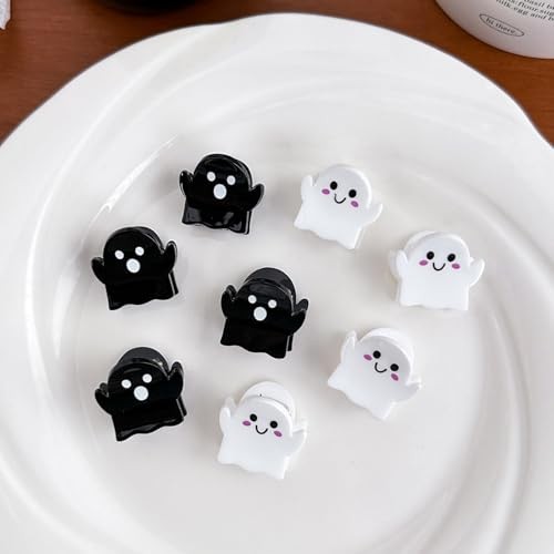 8Packs Mini Halloween Christmas Hair Clips,Spooky Cute Ghost black and white