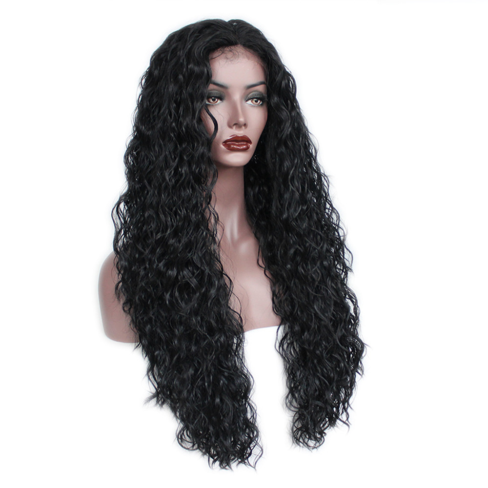 Black Long Loose Curly Synthetic Wig Lace Front Wig Synthetic Baby Hair 26 Inch