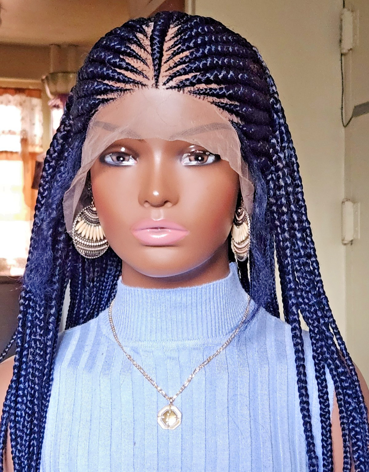 Handmade box Full Lace Cornrow wig 1B mix Dark blue