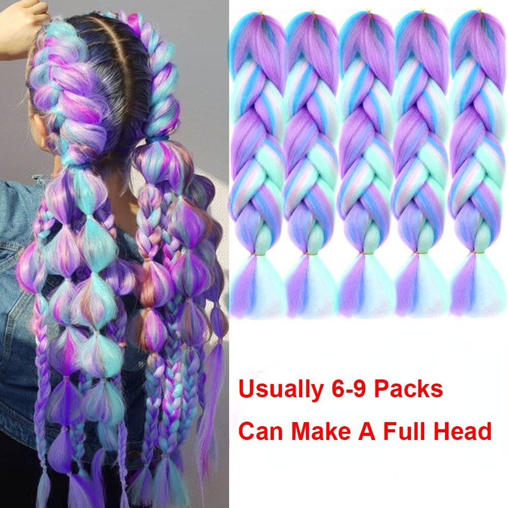 1 Pack 100g Braiding Hair Pink Purple Blue Color Synthetic Hair Extensions