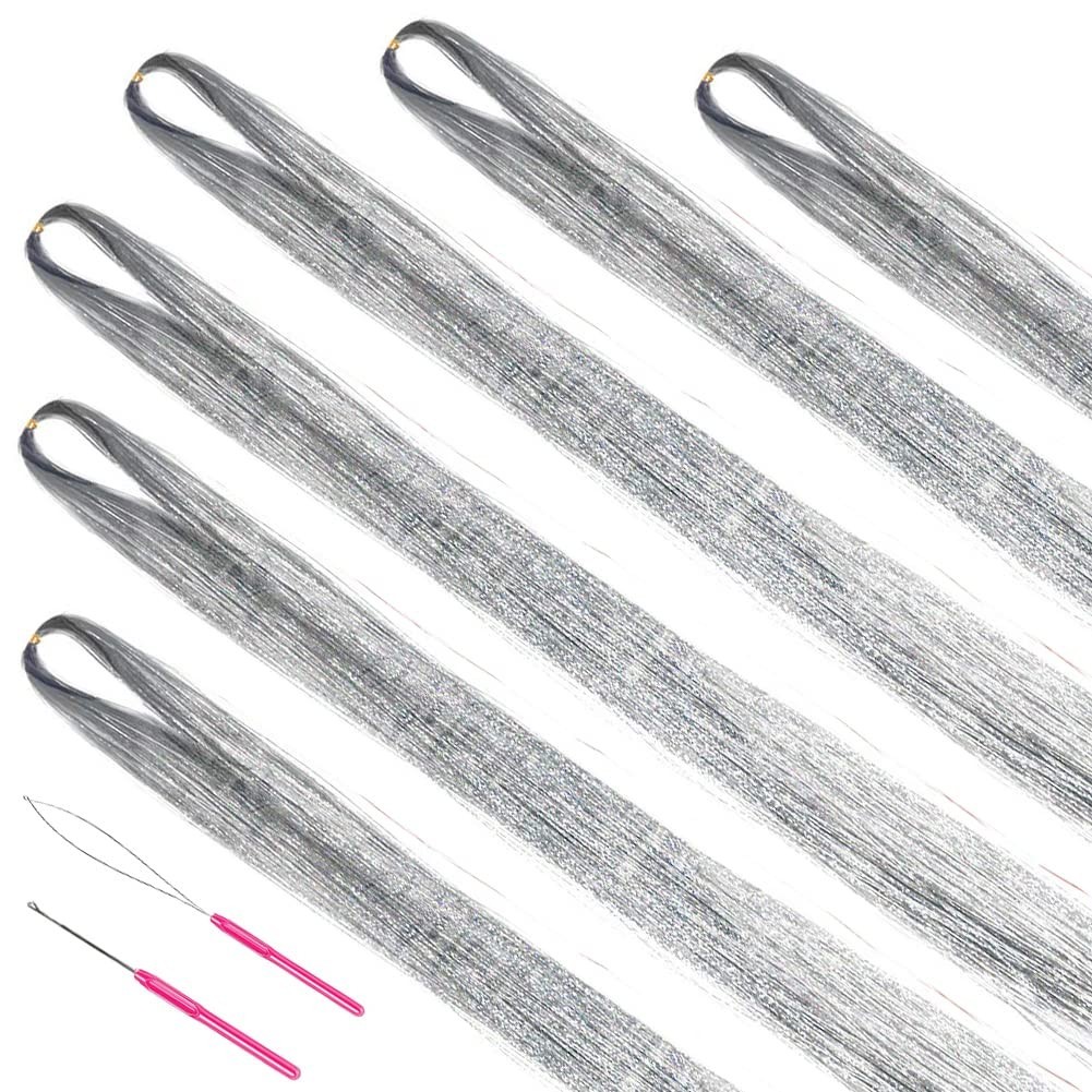 70s Inspired Sparkling Silver Hair Tinsel Kit – 1200 Strands for Fun Hair Styles