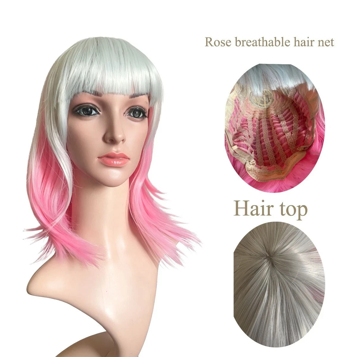 Short BOB Wig Gray Ombre Pink Wig Heat Resistant Synthteic Cosplay Hair wig